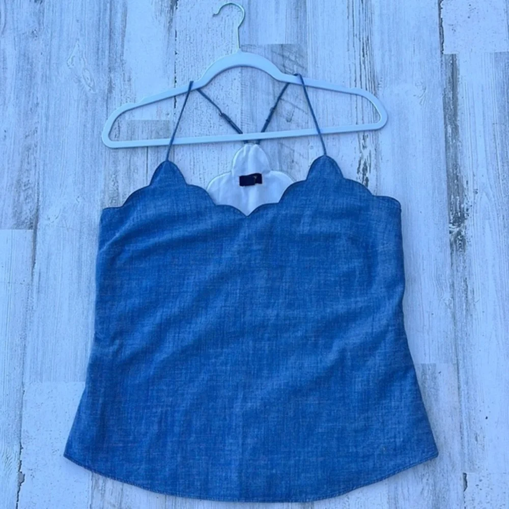 J.‎ Crew 100% Cotton Cami Top Women Shirt Size 2 Blue Front Scallop Trim Summer
